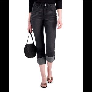 Black Straight Crop Jeans Capri Size 8 Cuff High Rise Twee Preppy Indie